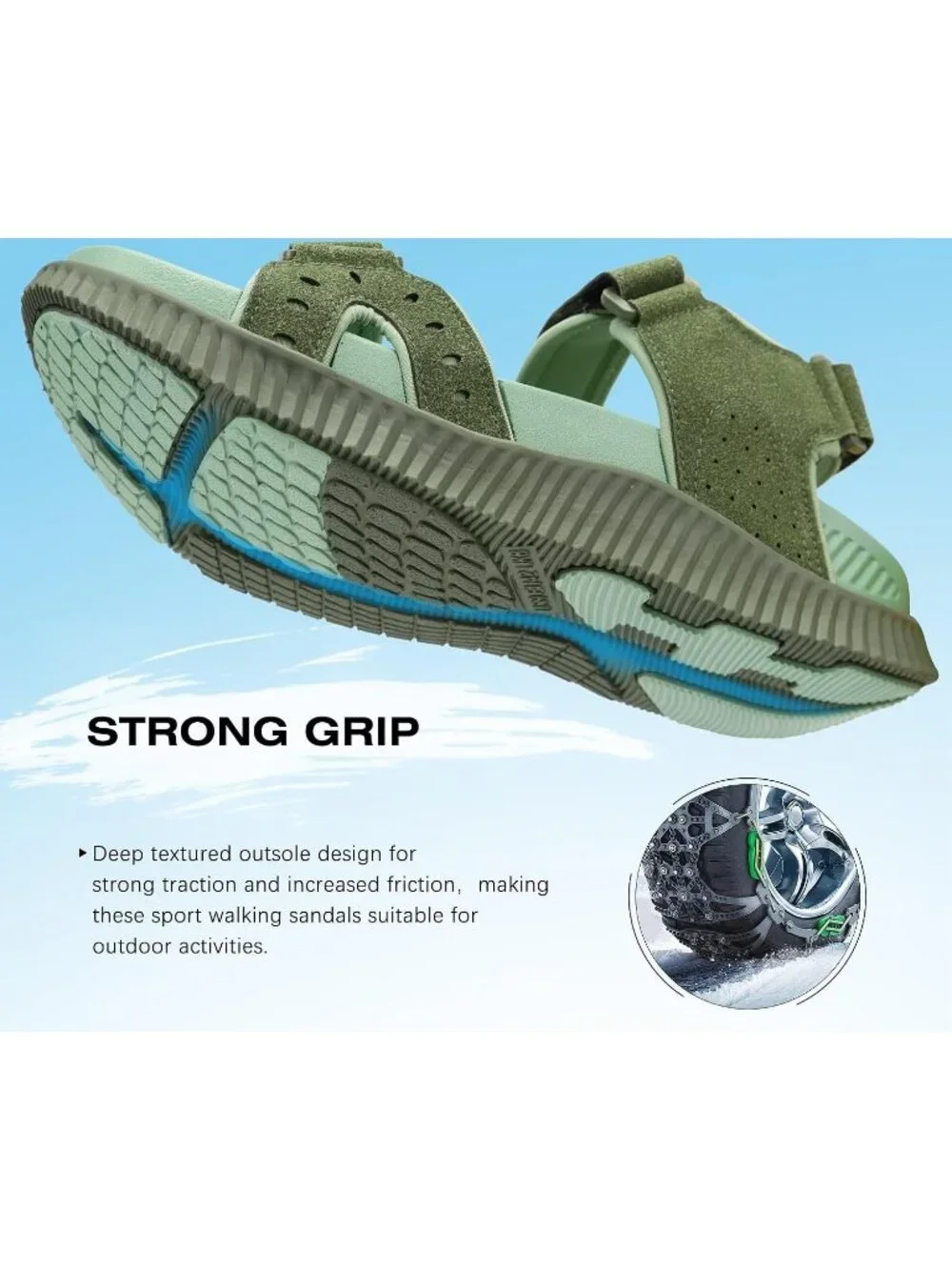 Men's Green Arch Support Thick Cushion Recovery Athletic Hiking Sandal Shoes